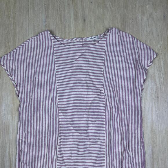 NWT Madewell Stripe Play Button Back Linen Blend Shift Preppy Pockets Dress M - Picture 2 of 15